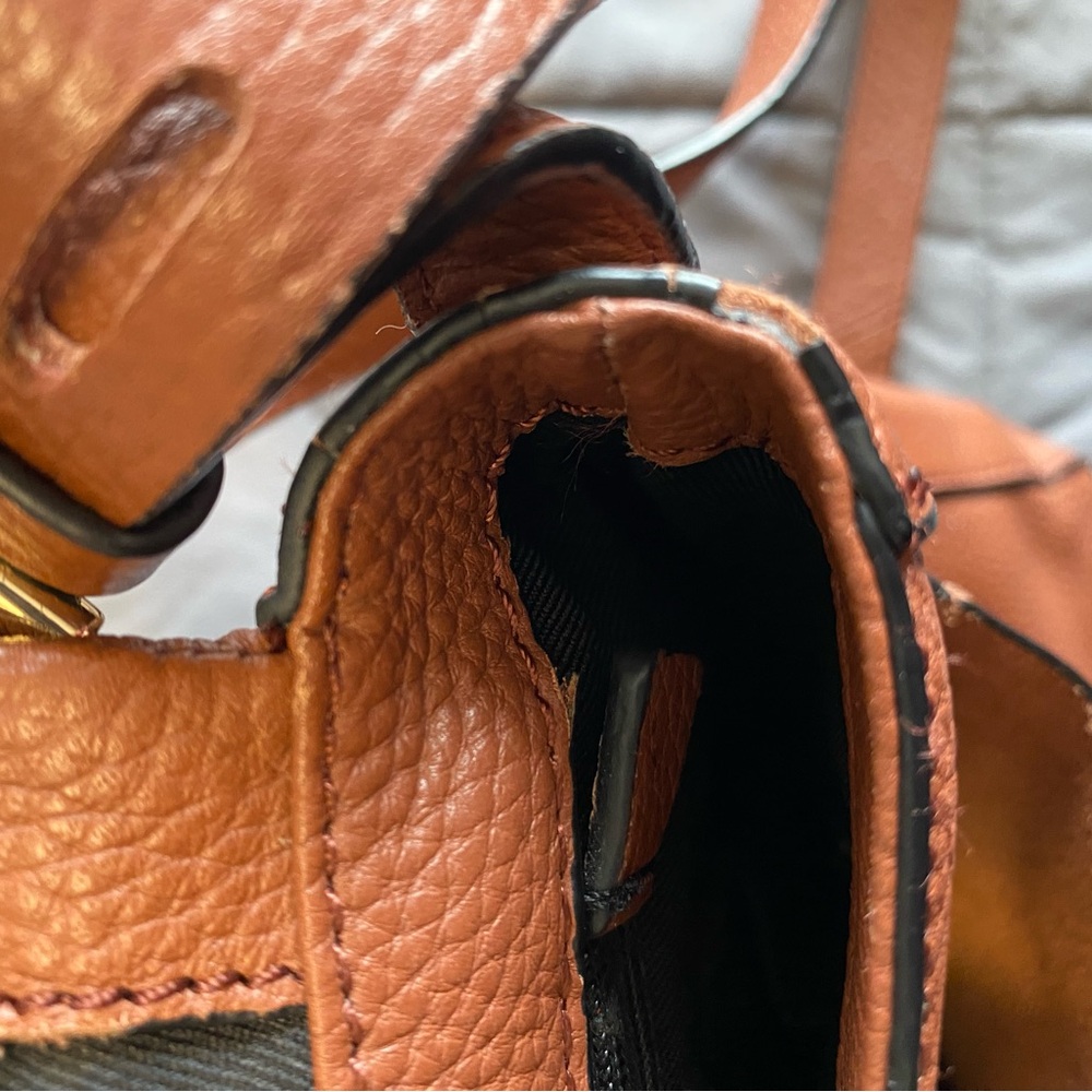 Vince Camuto Leather Foldover Purse Pine Cone Brown Snap Pocket Adjustable Strap - Picture 12 of 16